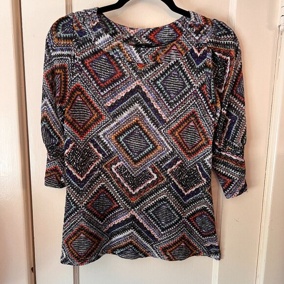 Ladies New Directions Long Sleeved Top Geometric Size PS Colorful Pre-owned - Picture 1 of 5